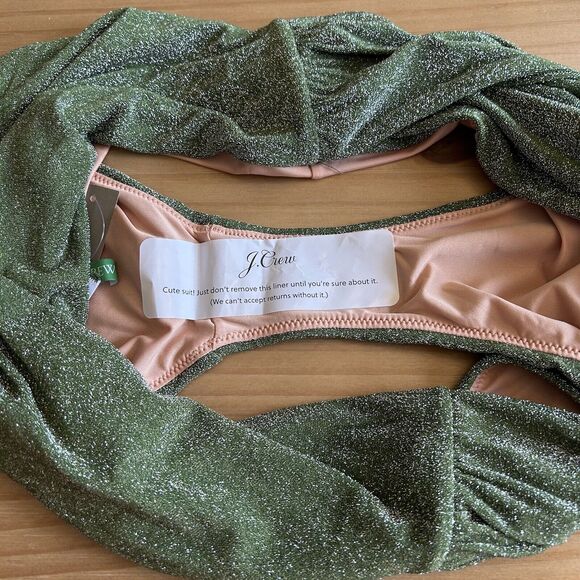 NWT J. Crew High Cut Tie Waist Bikini Bottom Green Sparkle BC133 Size XXL - Picture 7 of 7